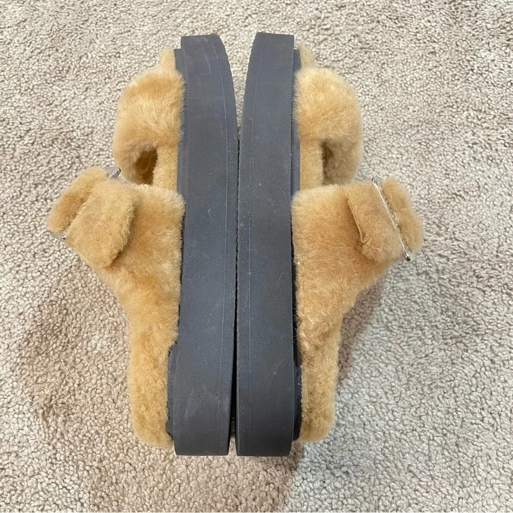 Giuseppe Zanotti Shearling Slides Faux Fur Camel Platform Sandals with buckles - Picture 4 of 12